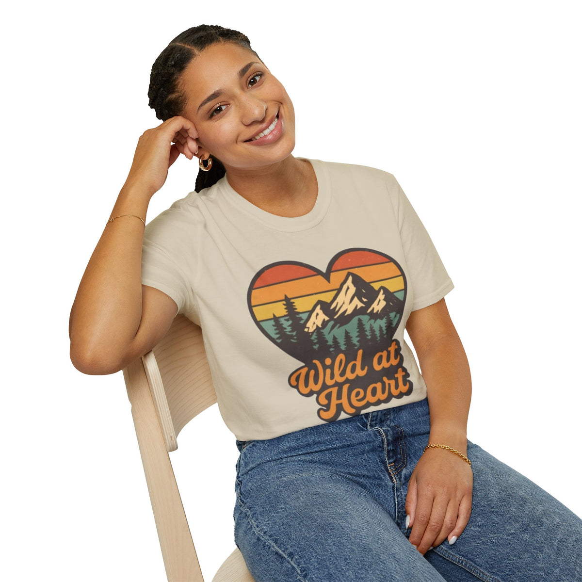 "Wild at Heart" Mountain Heart Retro Sunset Nature Tee Shirt