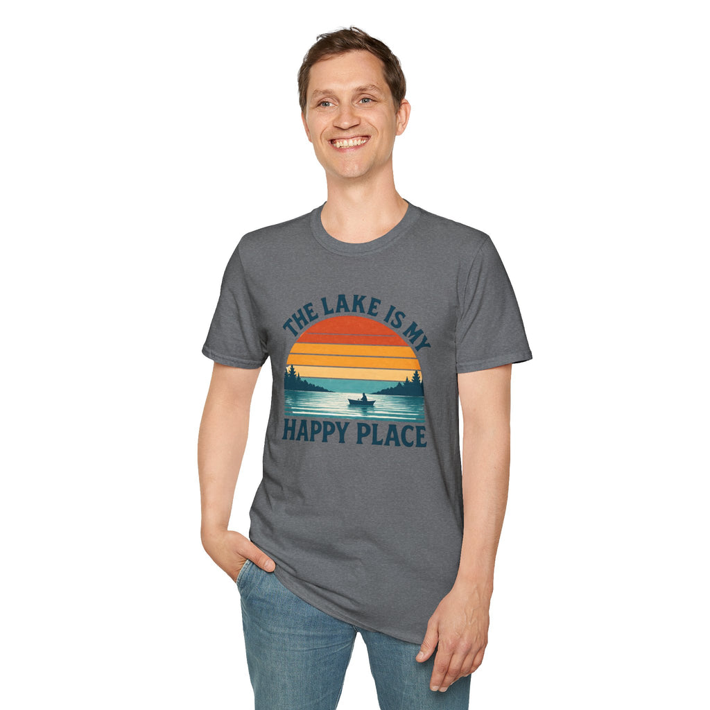 Canoe On The Lake At Sunset "The Lake Is My Happy Place" T-Shirt