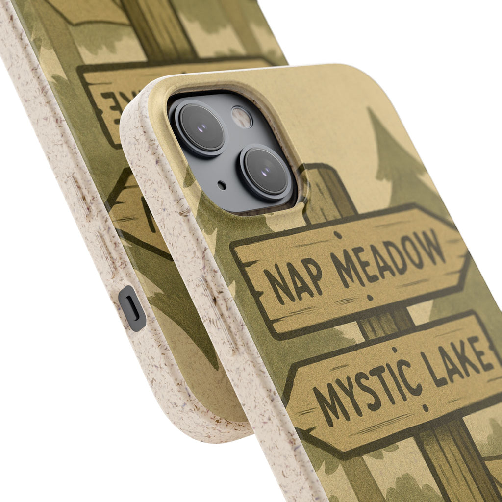 Biodegradable Phone Case — 'Nap Meadow' Mystic Lake Camping Design