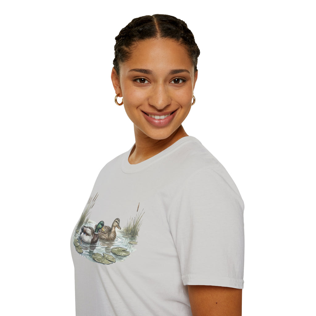 Duck Pair T-Shirt — Watercolor Mallard Ducks on Pond Nature Tee