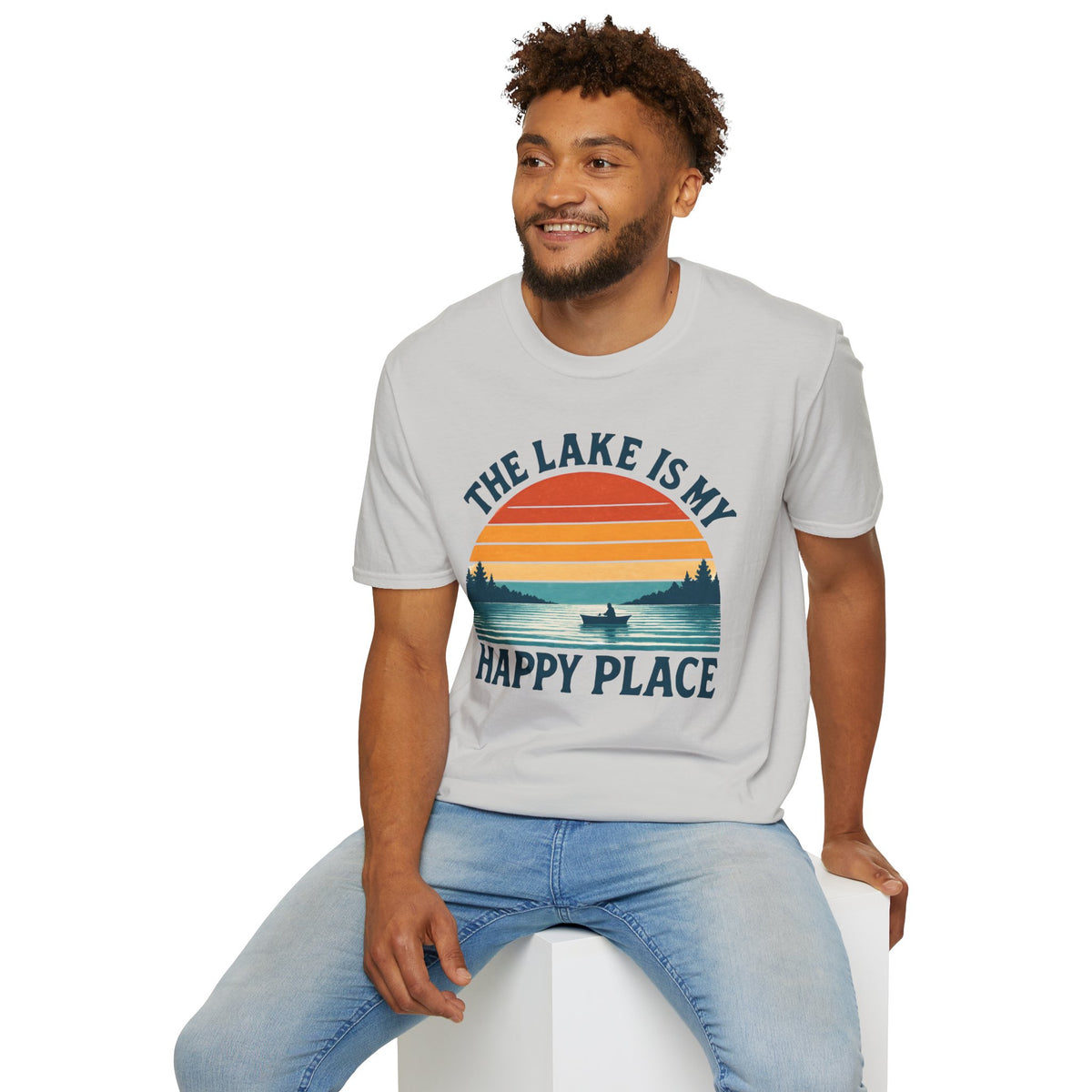 "The Lake Is My Happy Place" Canoe On The Lake At Sunset T-Shirt