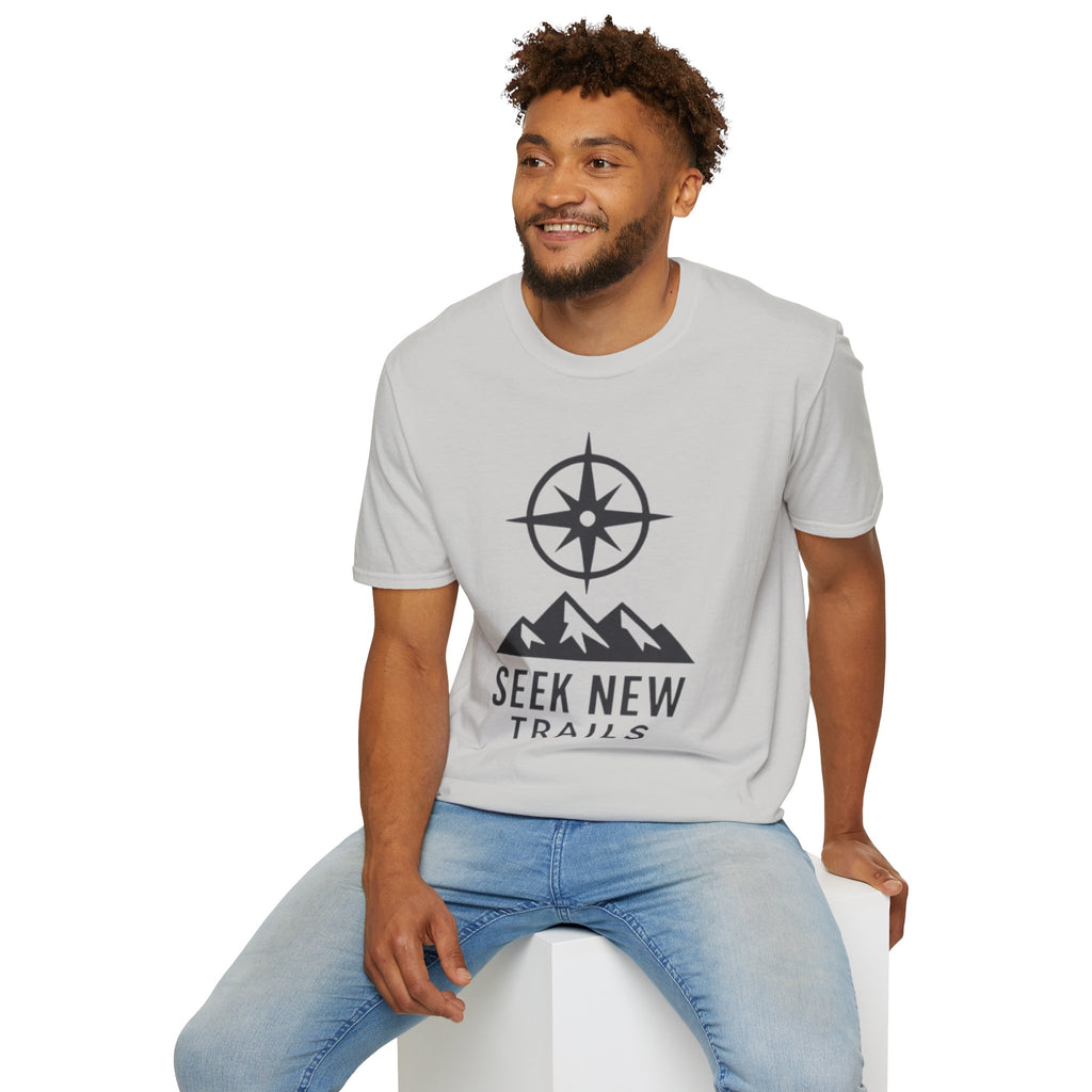 "Seek New Trails" Compass Over Mountains T-Shirt
