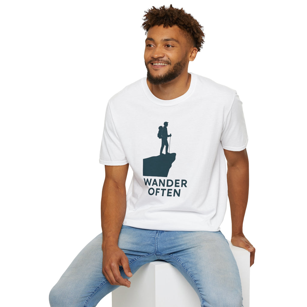 "Wander Often" Hiker on Cliff T-Shirt