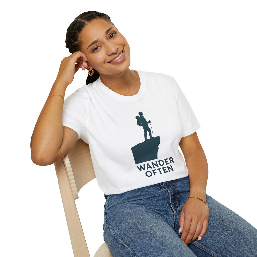 "Wander Often" Hiker on Cliff T-Shirt