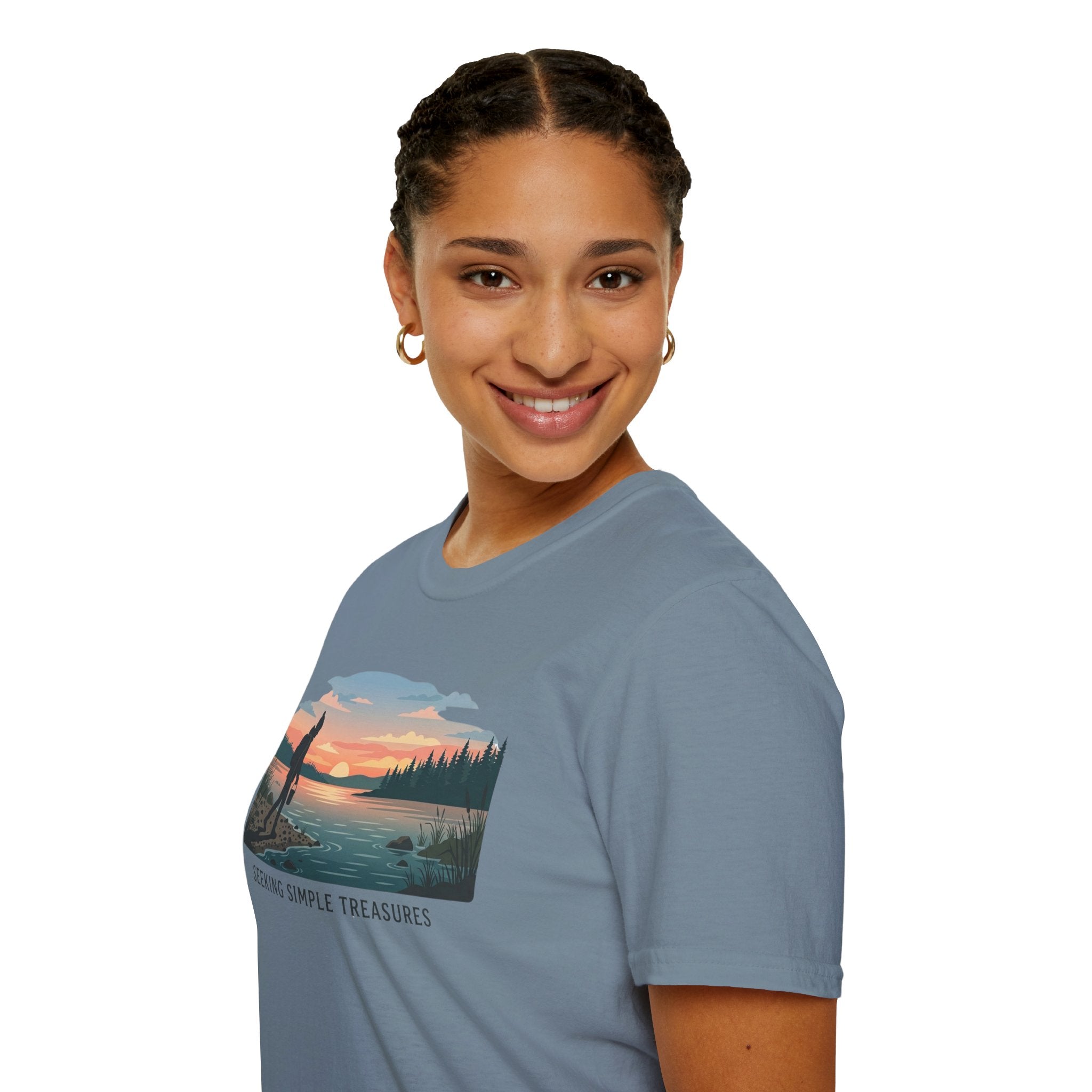 Outdoor T-Shirt — "Seeking Simple Treasures" Sunset Hiker Graphic