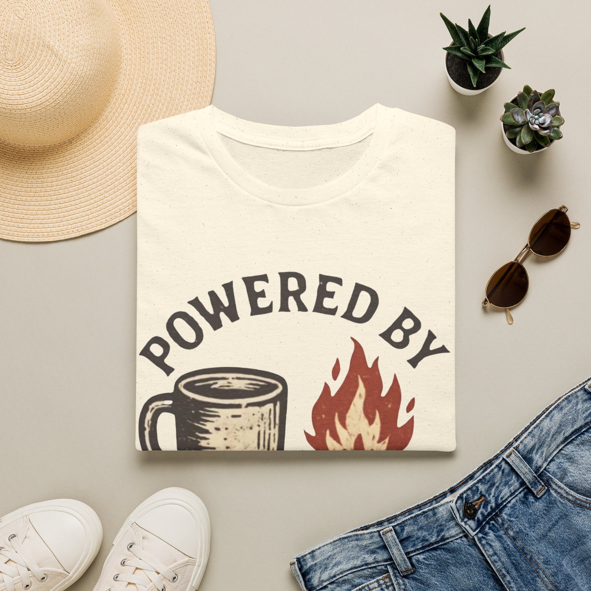 Powered By Coffee And Campfires Vintage Camping T-Shirt
