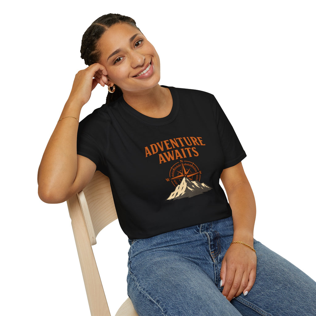 "Adventure Awaits" Compass & Mountain T-Shirt