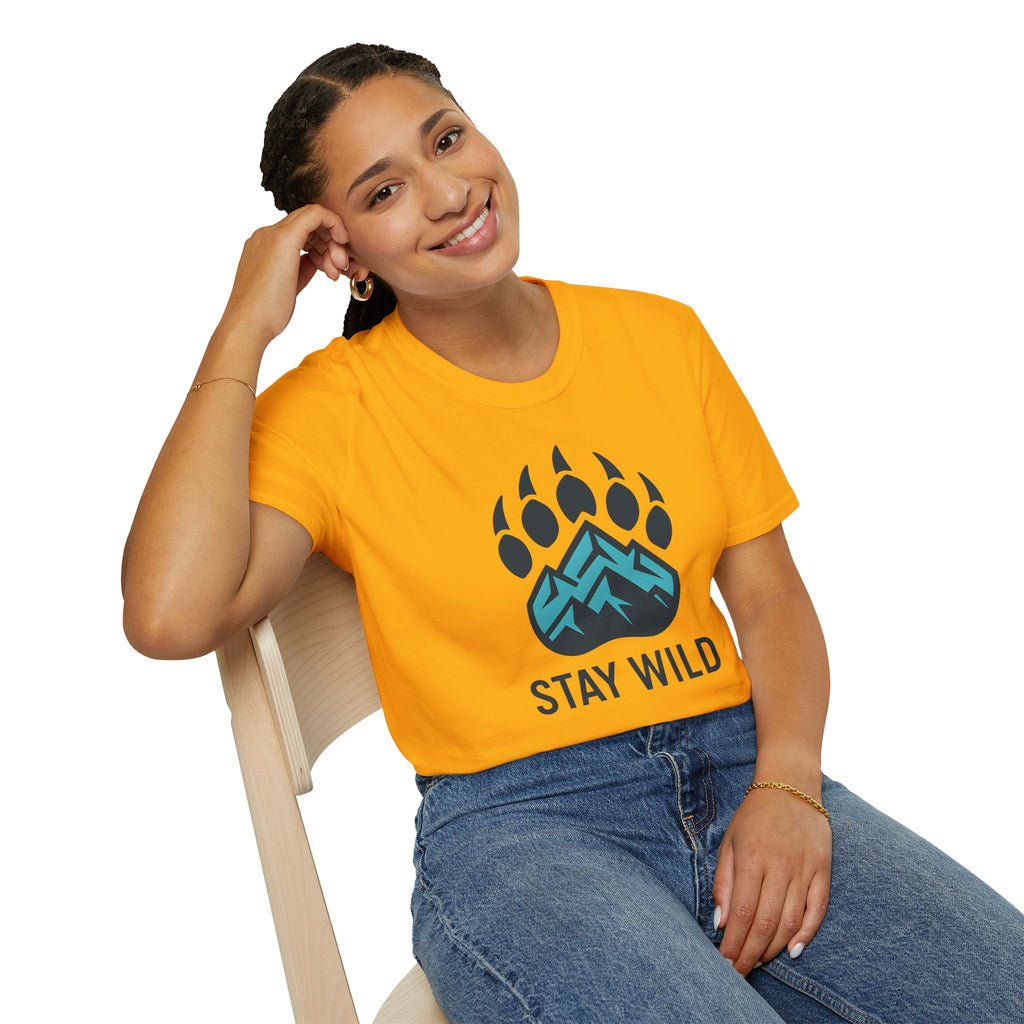 "Stay Wild" Bear Footprint Mountain Emblem T-Shirt