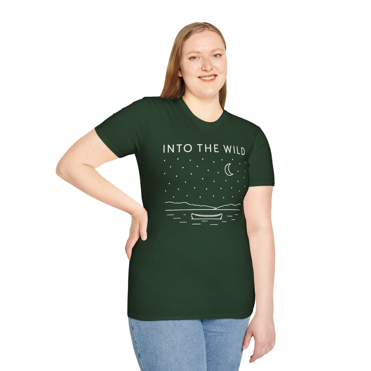 Into The Wild Canoe T-Shirt - Minimal Night Sky Lake Camping Tee