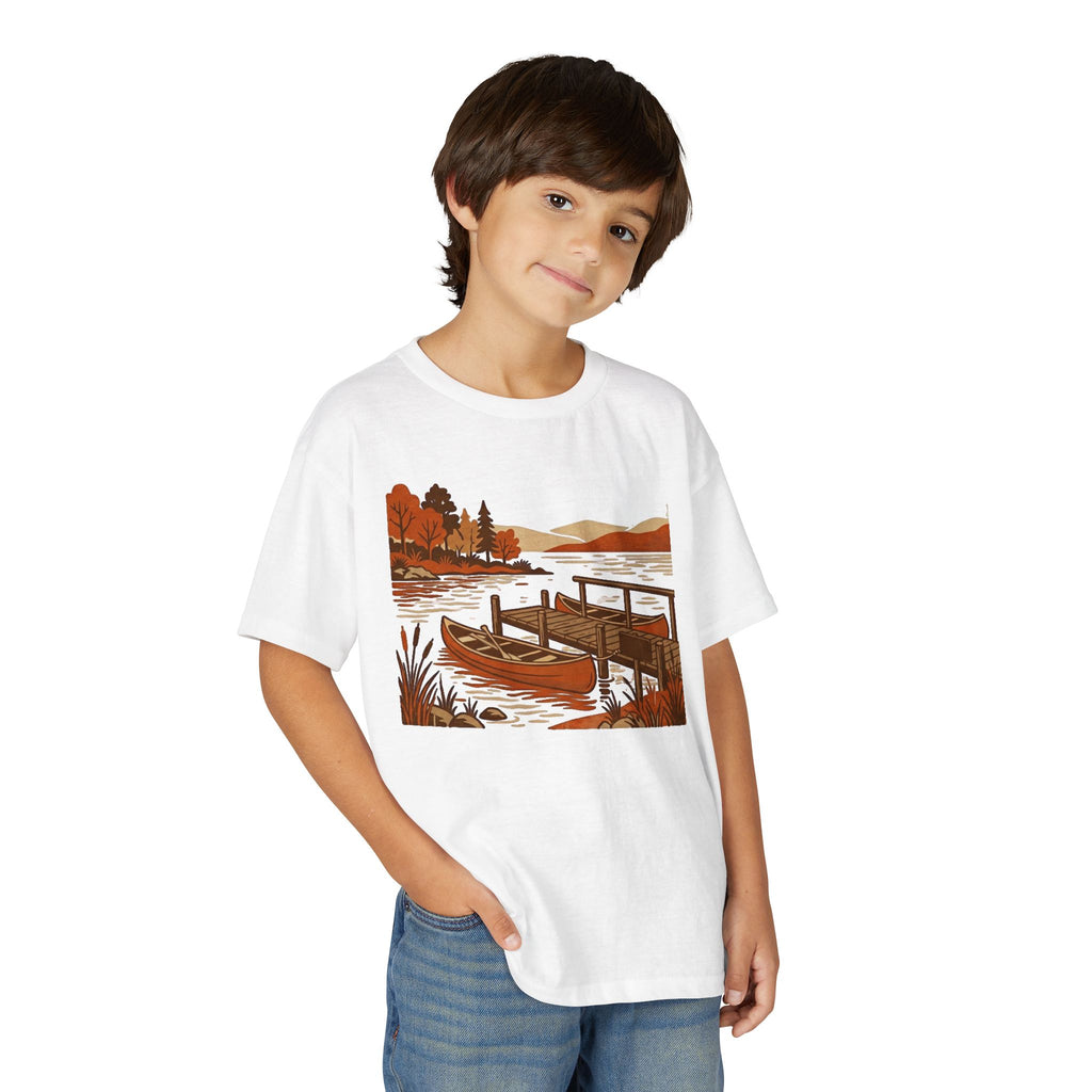 Youth T-Shirt — Autumn Lakeside Dock & Canoe Kids Tee