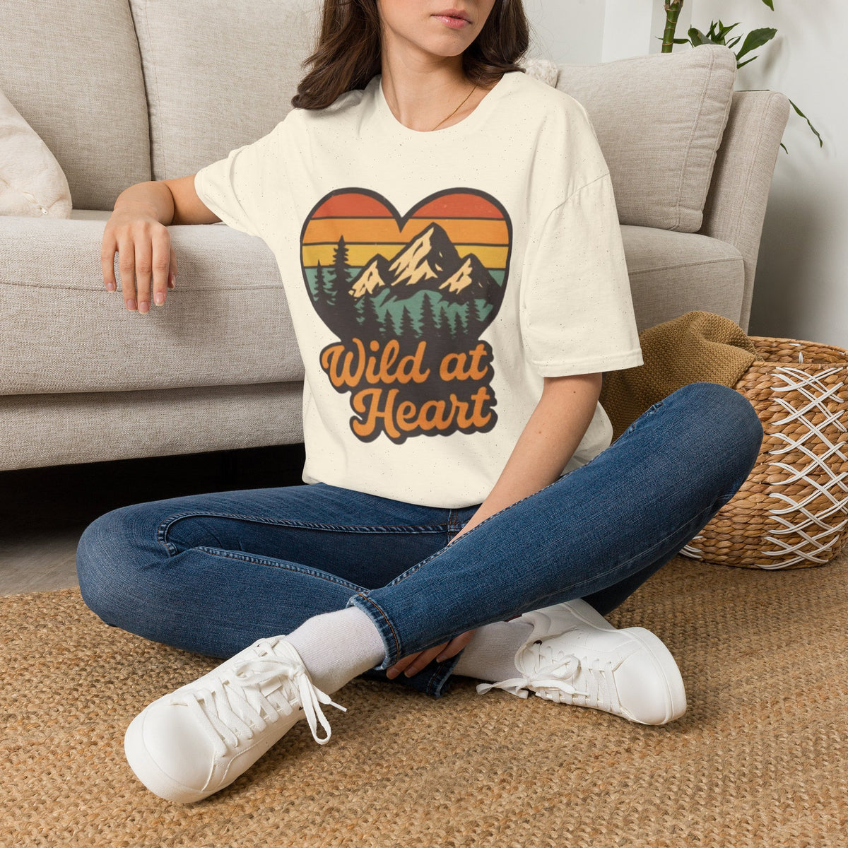 "Wild at Heart" Mountain Heart Retro Sunset Nature Tee Shirt