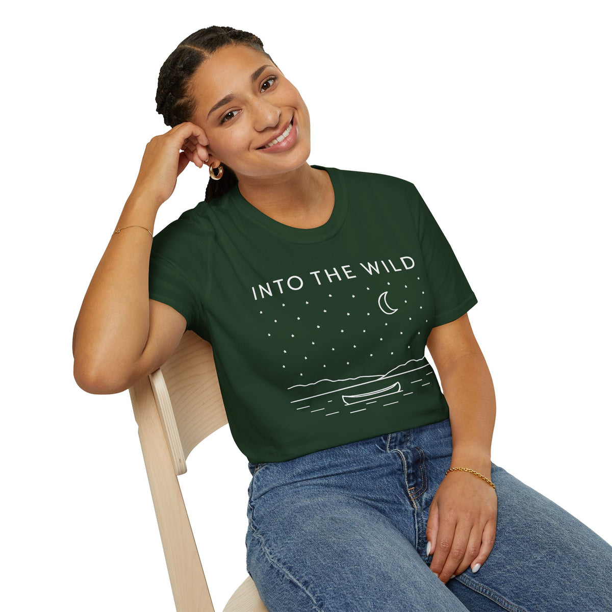 Into The Wild Canoe T-Shirt - Minimal Night Sky Lake Camping Tee