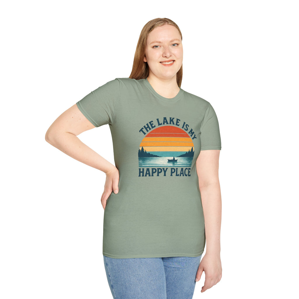 Canoe On The Lake At Sunset "The Lake Is My Happy Place" T-Shirt