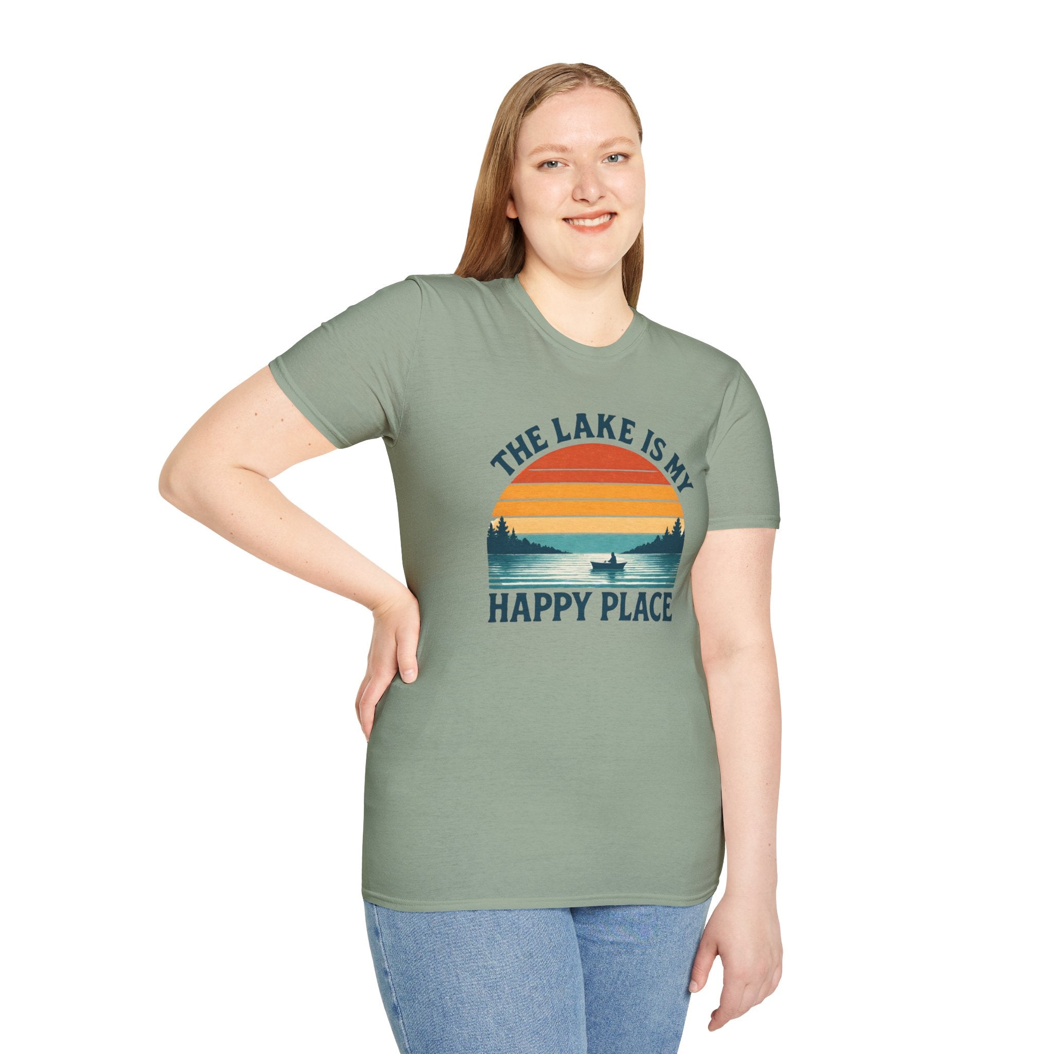 Canoe On The Lake At Sunset "The Lake Is My Happy Place" T-Shirt
