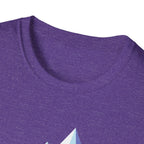 Mountain River T-Shirt — Geometric Blue Peaks & Flowing River