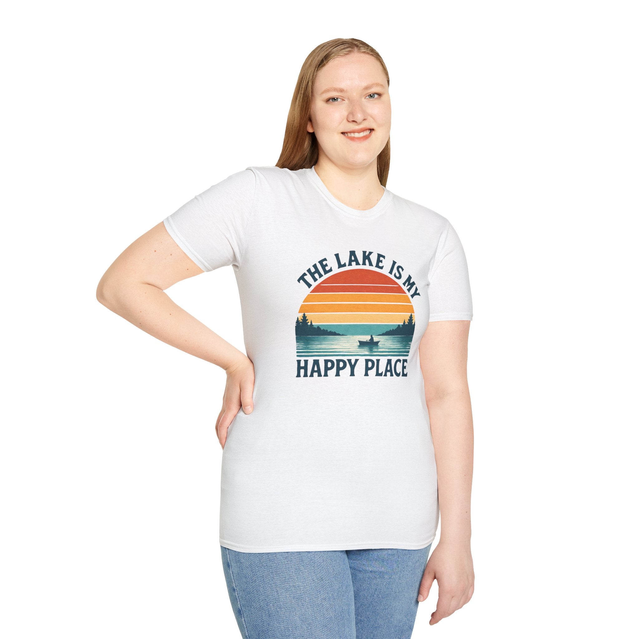Canoe On The Lake At Sunset "The Lake Is My Happy Place" T-Shirt