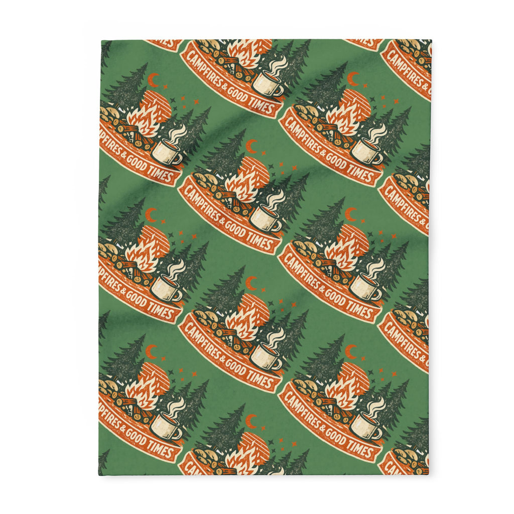 Campfire Cozy Fleece Blanket – 'Campfires & Good Times' Retro Outdoor Throw
