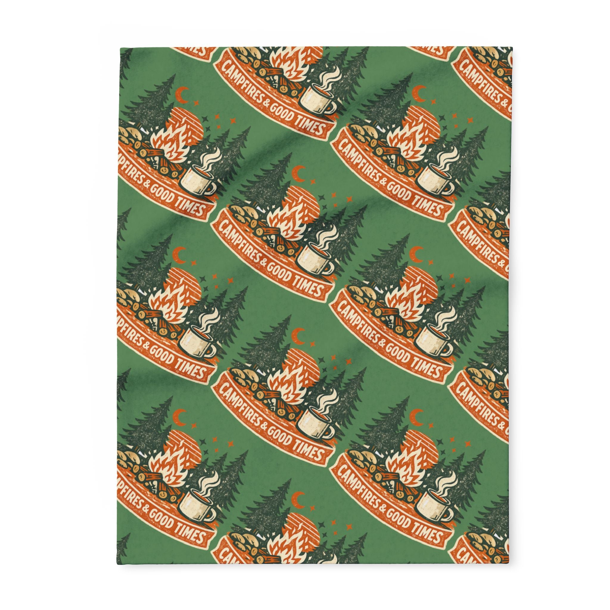 Campfire Cozy Fleece Blanket – 'Campfires & Good Times' Retro Outdoor Throw