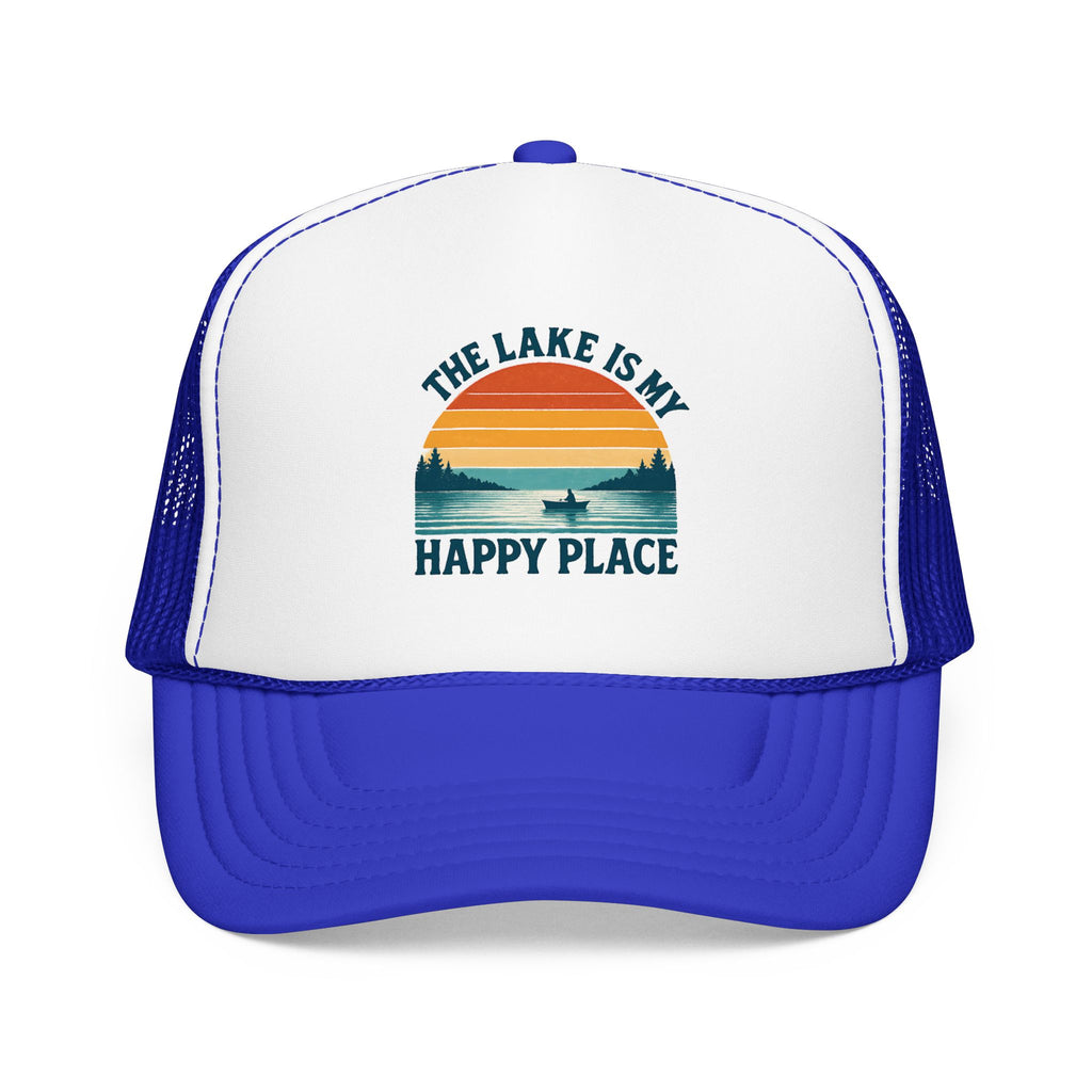 Lake Is My Happy Place Trucker Hat — Vintage Sunset Fishing Foam Cap