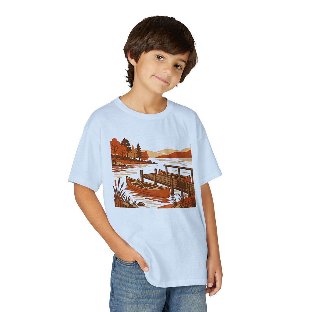 Youth T-Shirt — Autumn Lakeside Dock & Canoe Kids Tee