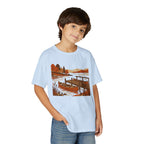 Youth T-Shirt — Autumn Lakeside Dock & Canoe Kids Tee