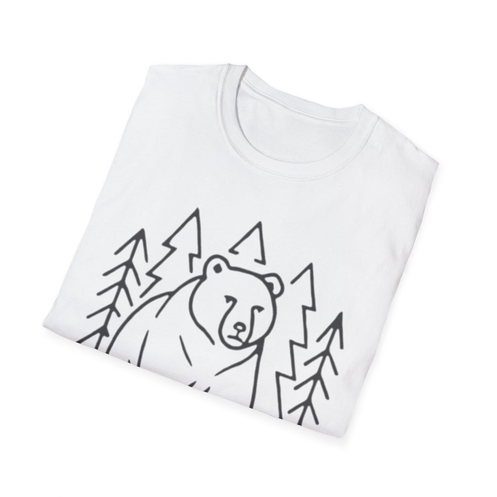 Bear & Pines T-Shirt — Minimal Line Drawing Woodland Tee