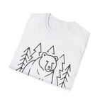 Bear & Pines T-Shirt — Minimal Line Drawing Woodland Tee