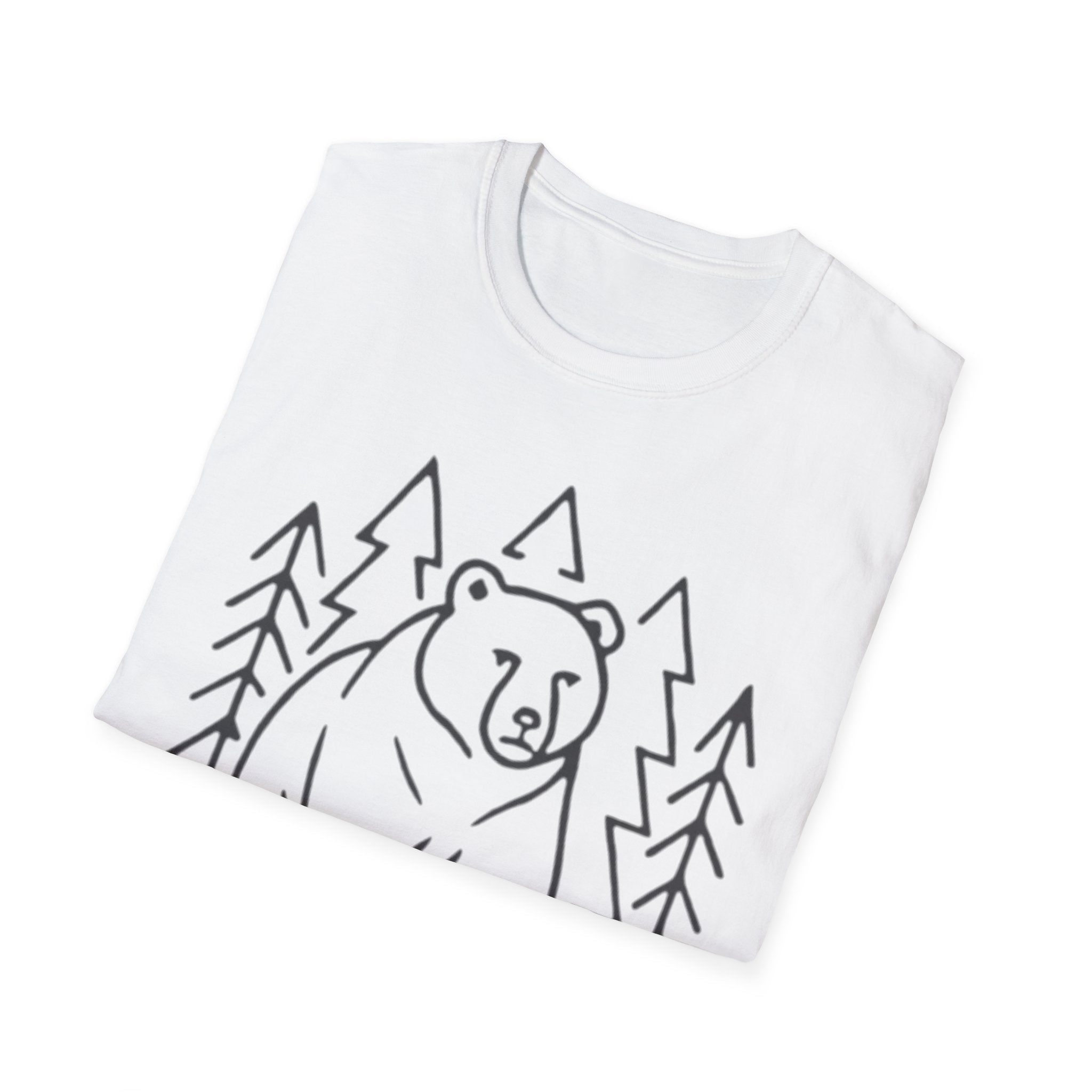 Bear & Pines T-Shirt — Minimal Line Drawing Woodland Tee