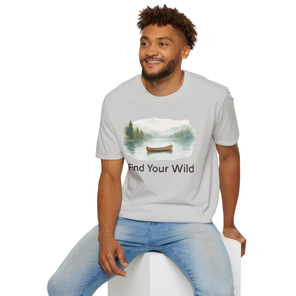 Find Your Wild Canoe T-Shirt — Lake Pine Trees Outdoor Adventure Tee