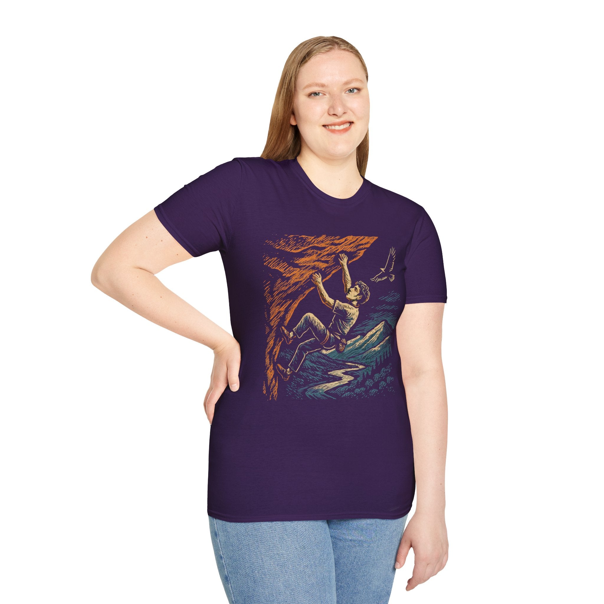 Climber on Cliff with Eagle T-Shirt