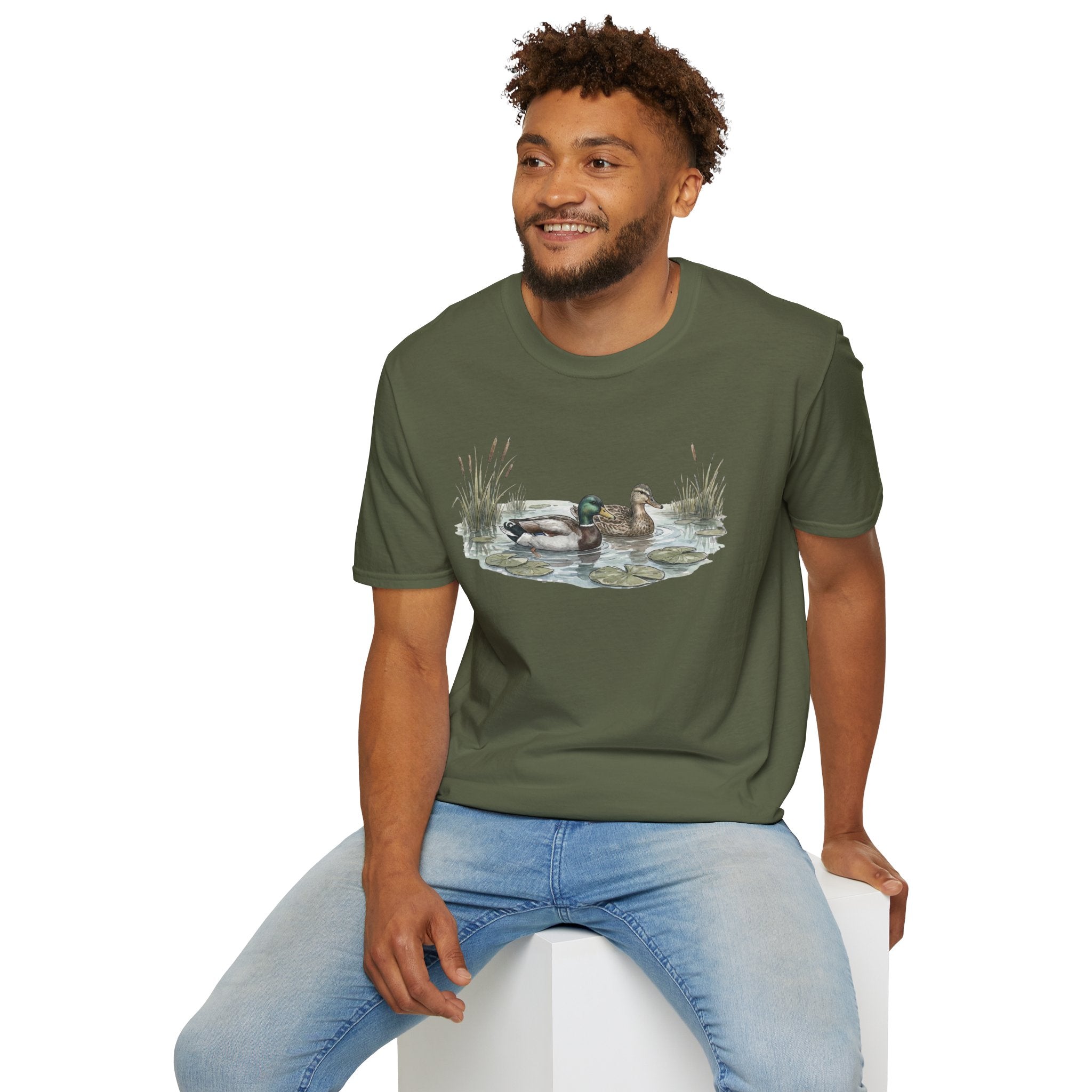 Duck Pair T-Shirt — Watercolor Mallard Ducks on Pond Nature Tee