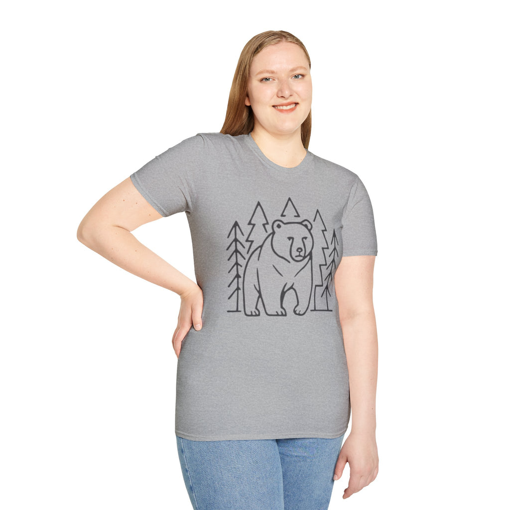 Bear & Pines T-Shirt — Minimal Line Drawing Woodland Tee