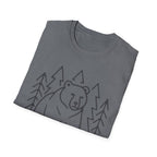 Bear & Pines T-Shirt — Minimal Line Drawing Woodland Tee