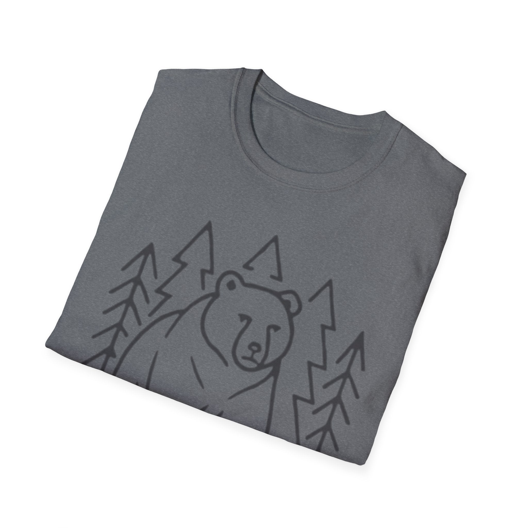 Bear & Pines T-Shirt — Minimal Line Drawing Woodland Tee