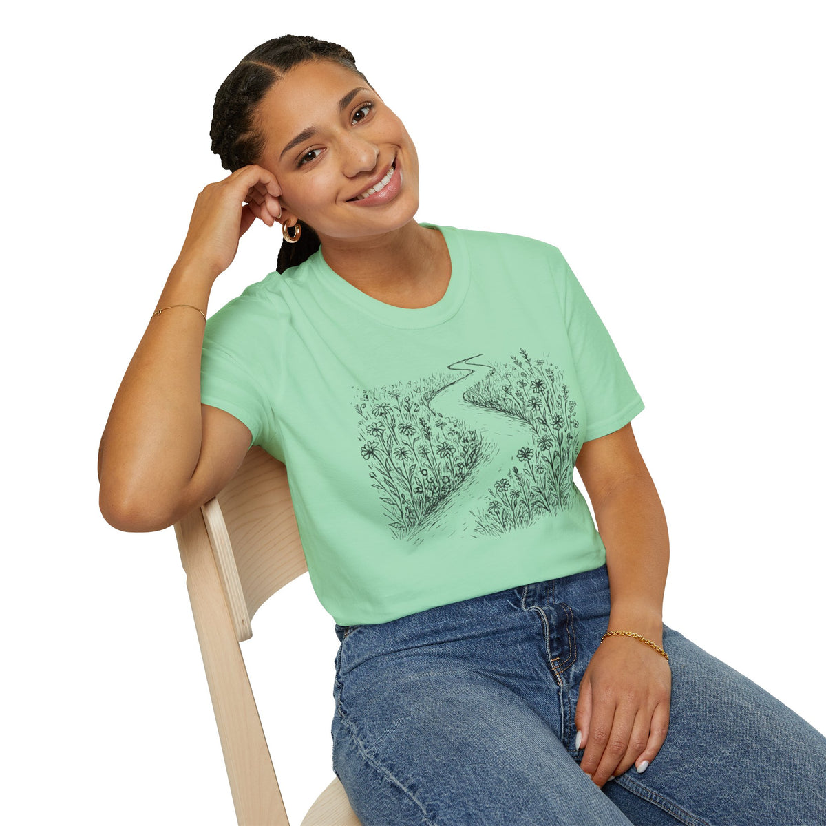 Winding Path Through The Meadow Floral T-Shirt