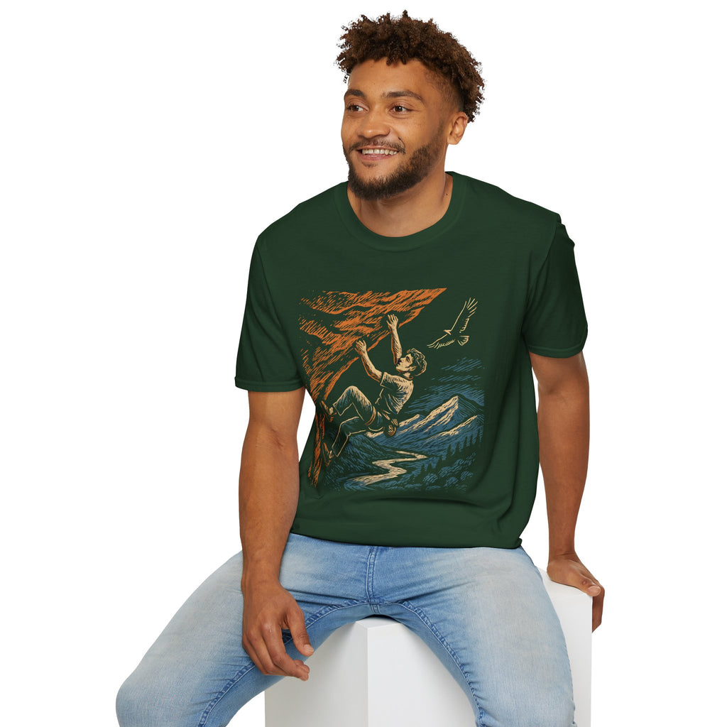 Climber on Cliff with Eagle T-Shirt