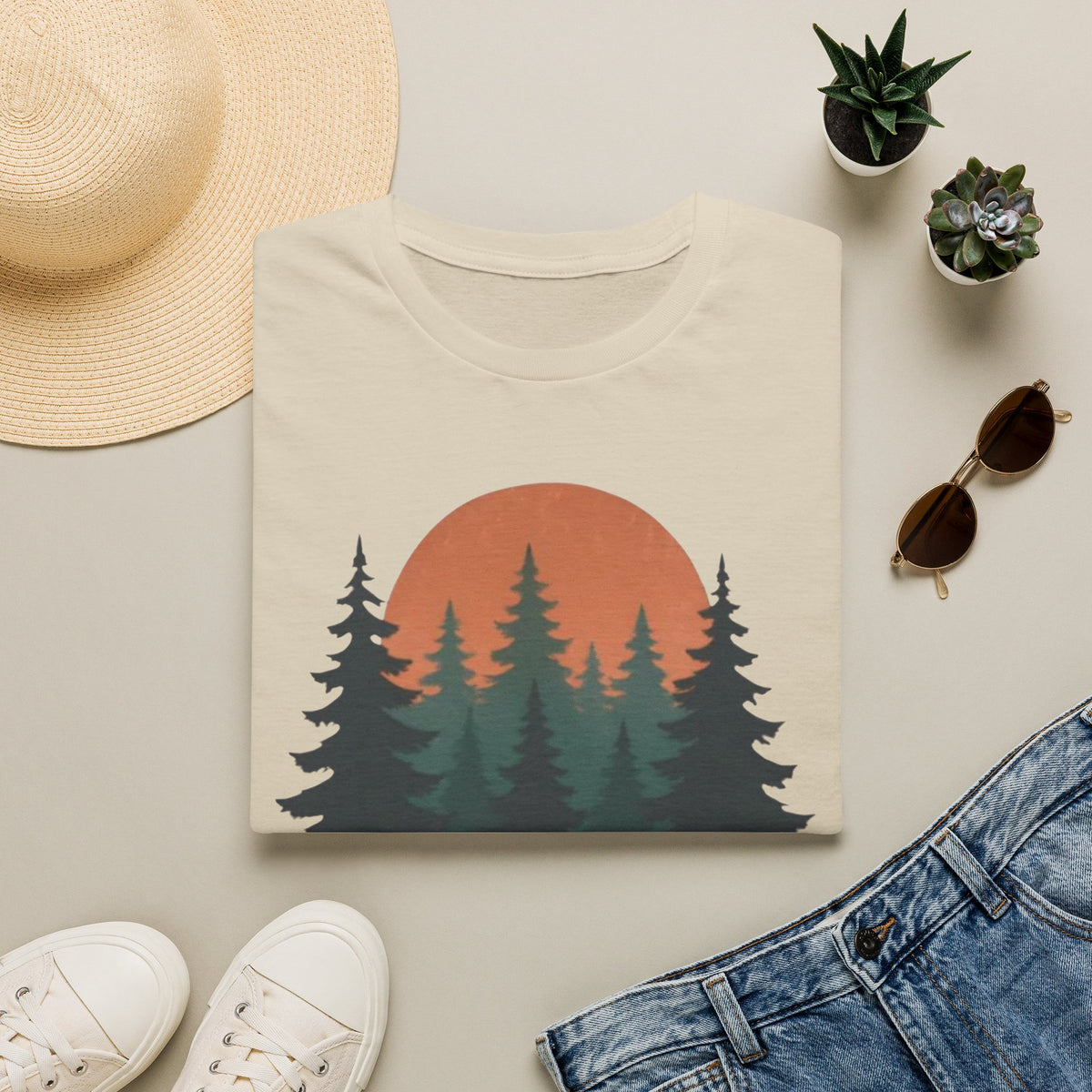 Nature Sunset T-Shirt — Vintage Pine Forest Tee