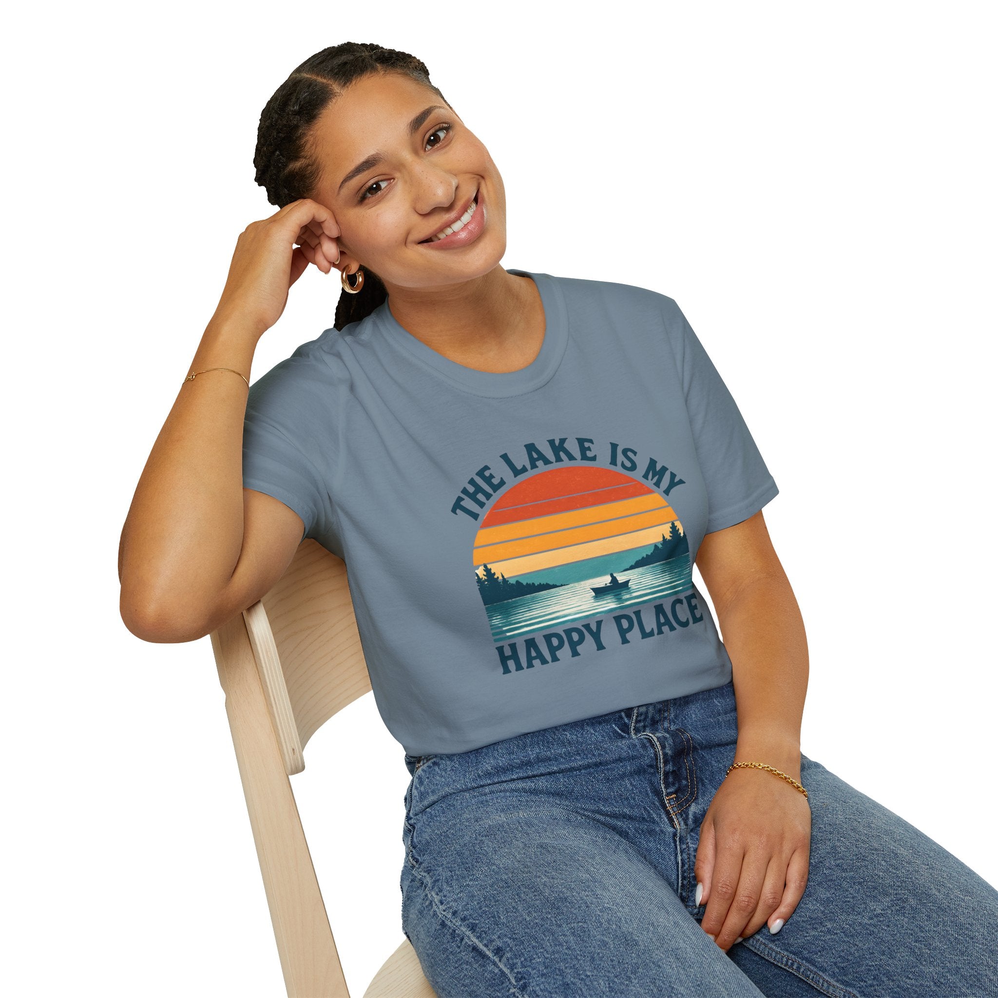 Canoe On The Lake At Sunset "The Lake Is My Happy Place" T-Shirt