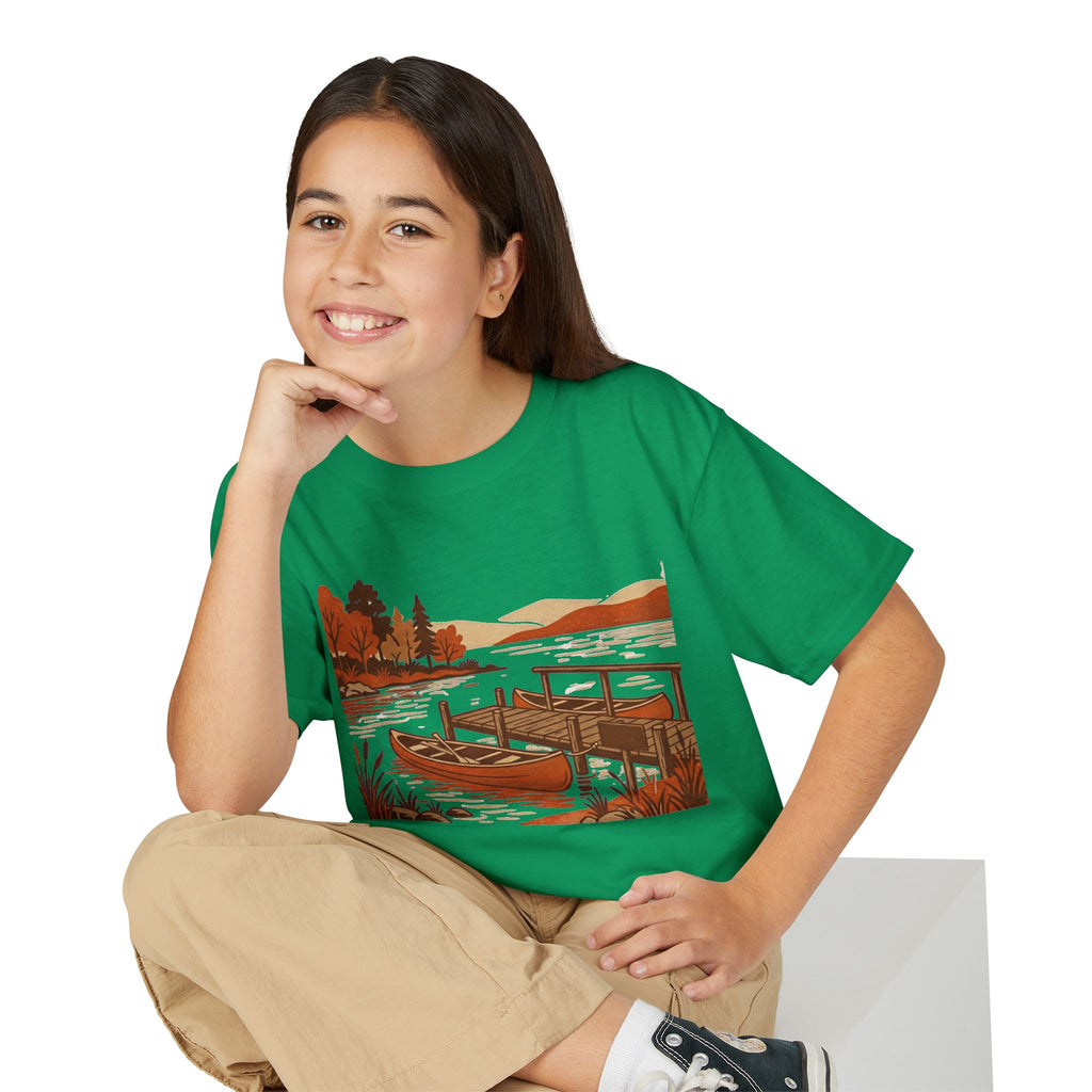 Youth T-Shirt — Autumn Lakeside Dock & Canoe Kids Tee