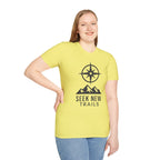 "Seek New Trails" Compass Over Mountains T-Shirt
