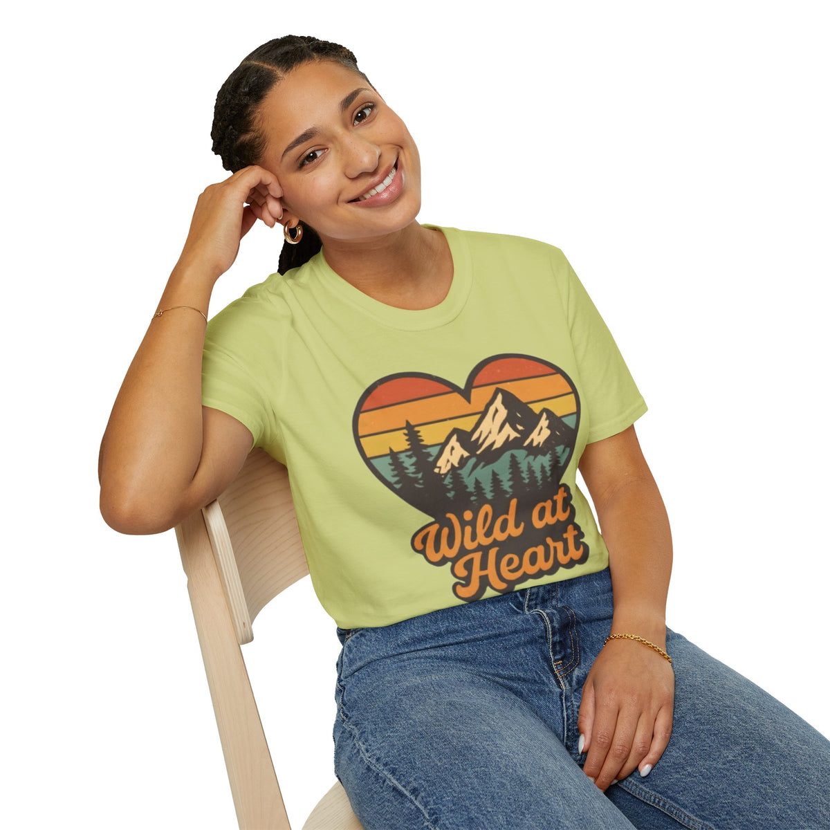 "Wild at Heart" Mountain Heart Retro Sunset Nature Tee Shirt