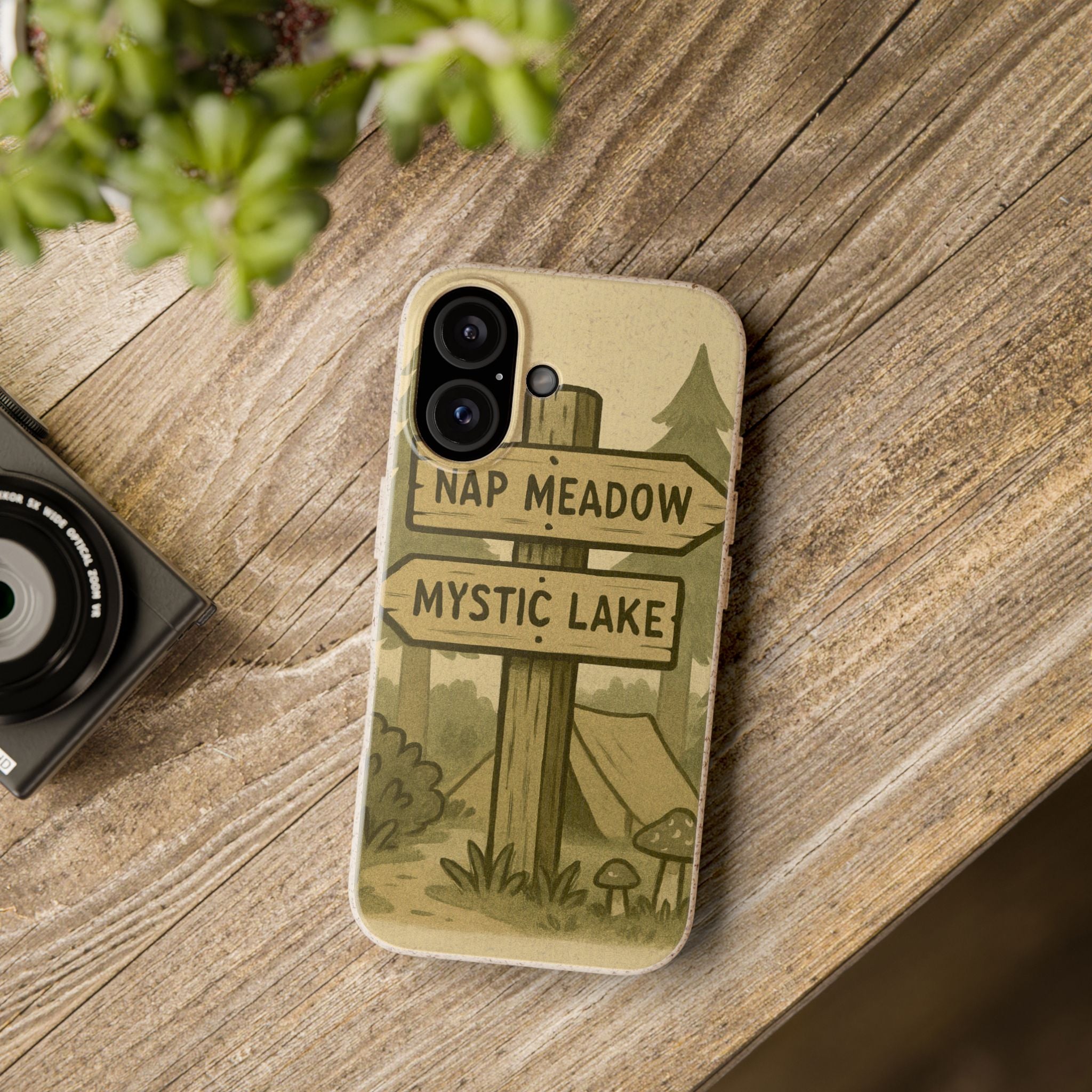 Biodegradable Phone Case — 'Nap Meadow' Mystic Lake Camping Design