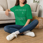 Into The Wild Canoe T-Shirt - Minimal Night Sky Lake Camping Tee