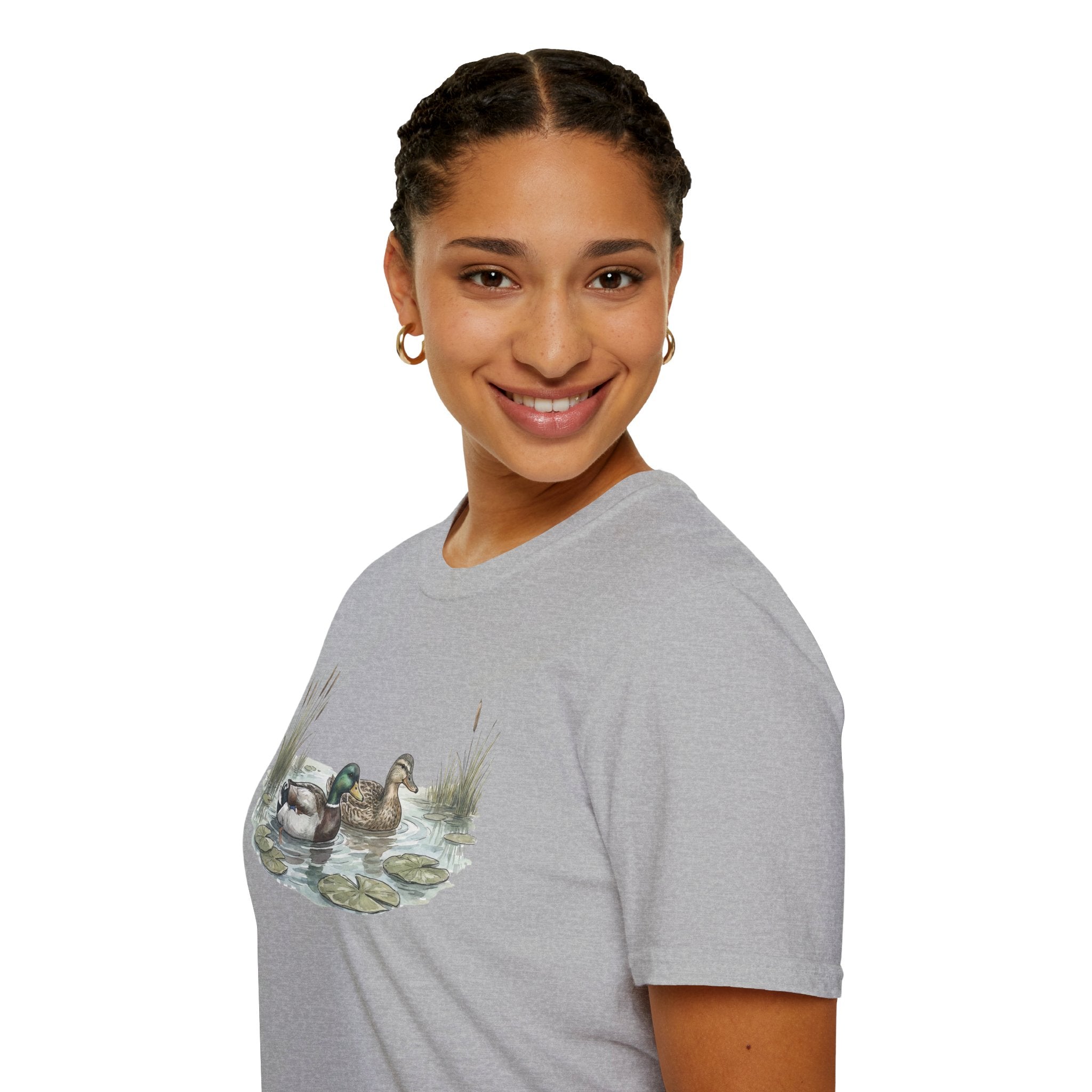 Duck Pair T-Shirt — Watercolor Mallard Ducks on Pond Nature Tee