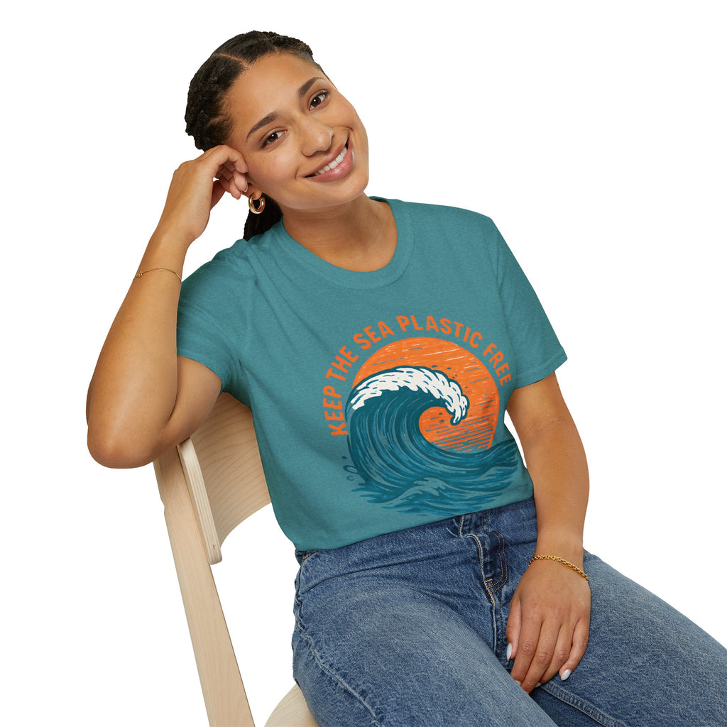 "Keep the Sea Plastic Free" Ocean Conservation Wave Tee Shirt