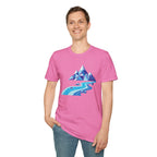 Mountain River T-Shirt — Geometric Blue Peaks & Flowing River