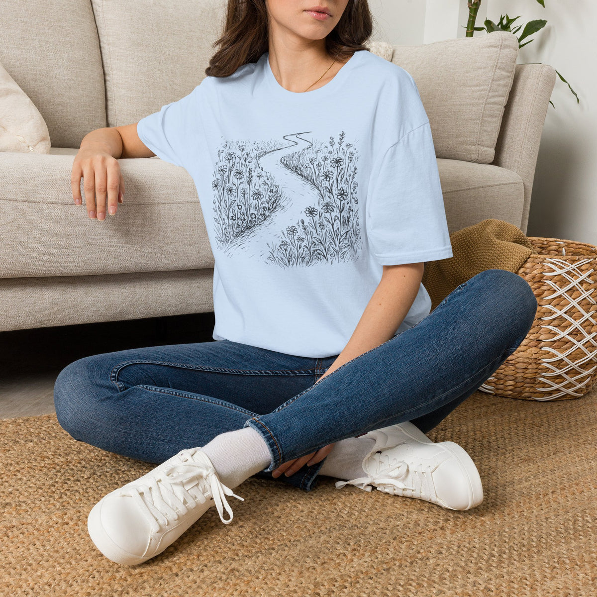Winding Path Through The Meadow Floral T-Shirt