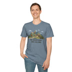 Campground Scenic T-Shirt — Minimalist Tent & Campfire Graphic