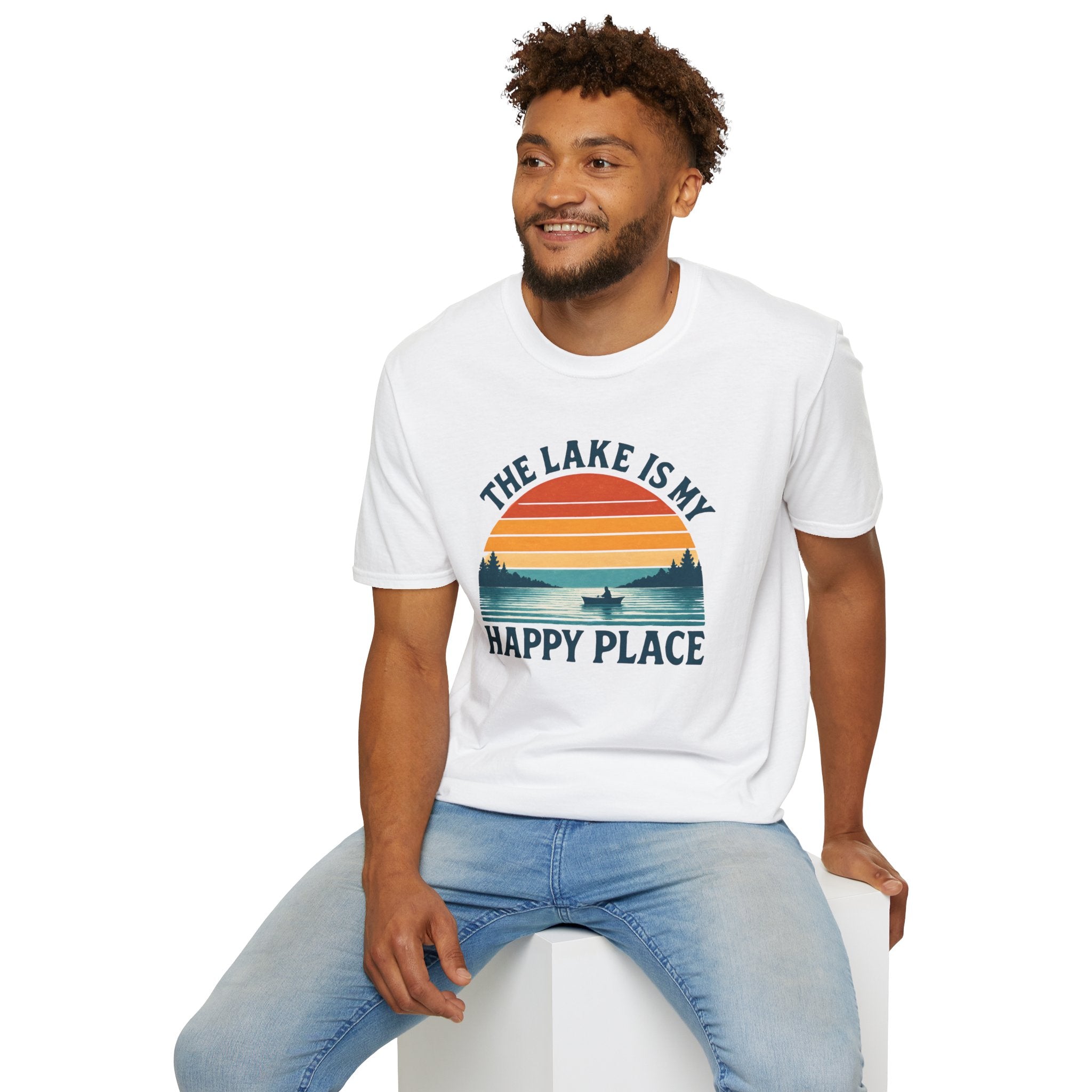 Canoe On The Lake At Sunset "The Lake Is My Happy Place" T-Shirt