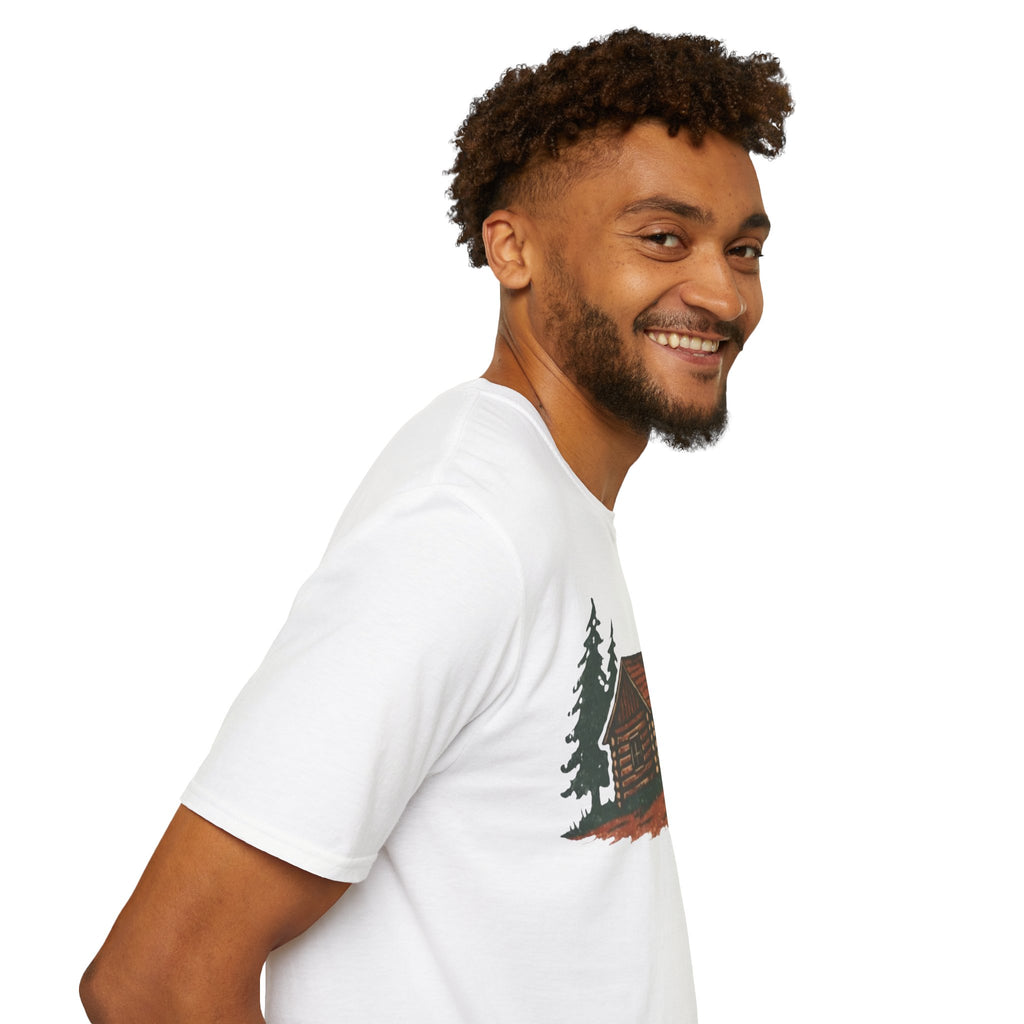 Vintage Cozy Cabin T-Shirt — Faded Pine Tree Cabin Tee